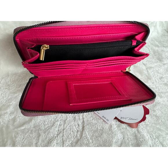 and New BETSEY JOHNSON Hearts Zip Around Wallet with Removable Strap Mauve - Picture 5 of 7